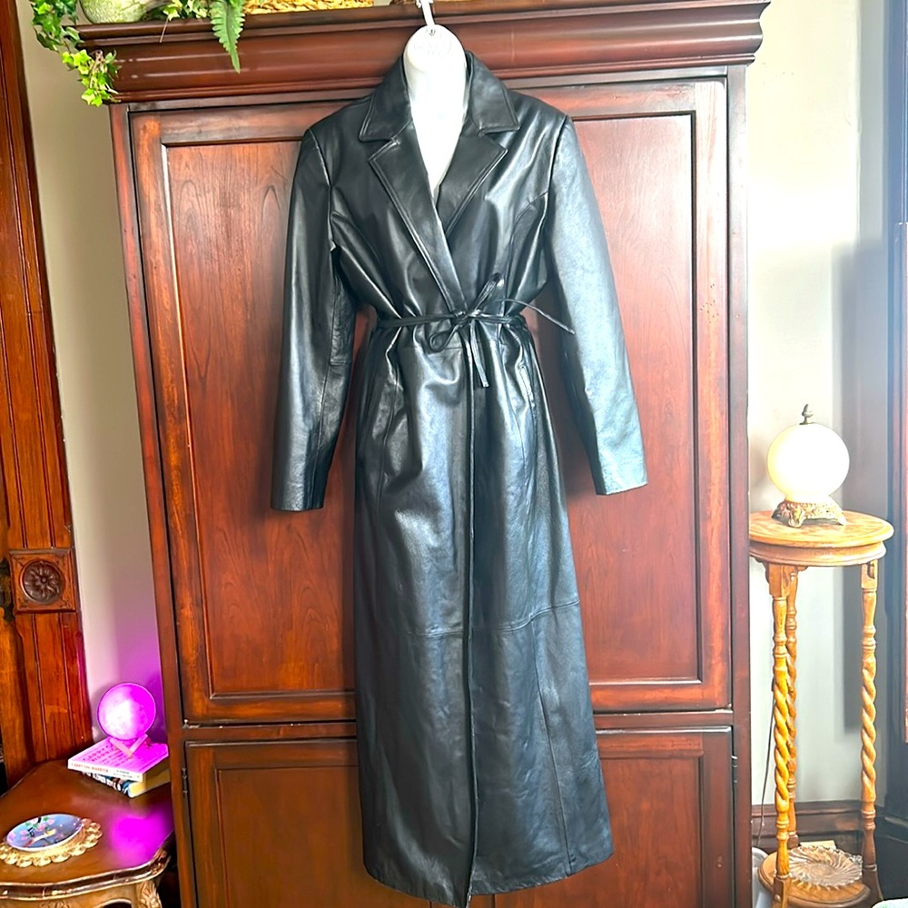 Vintage Black Leather trench coat